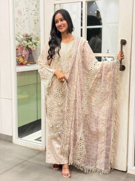 Mehram Bead & Embroidered Three Piece Suit Set