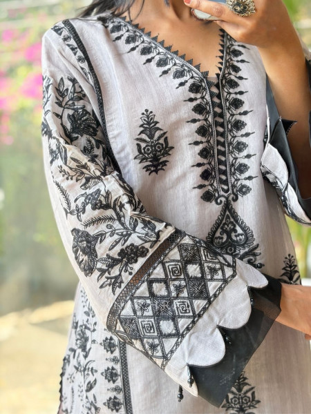 Shwet Shyam Light Pink Suit Set with Black Thread Embroidery