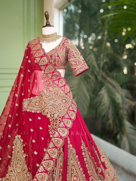 Drisana Red Bridal Lehenga with Heavy Zari & Sequin Work