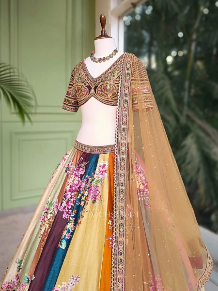Elysian Mosaic Multicolor Floral Lehenga with Zari and Thread Work