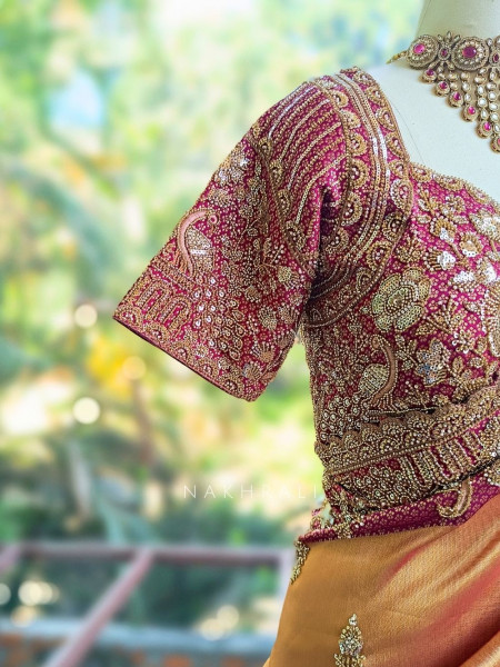 Opulent Magenta Saree with Readymade Blouse and Sequin Bead Embroidery