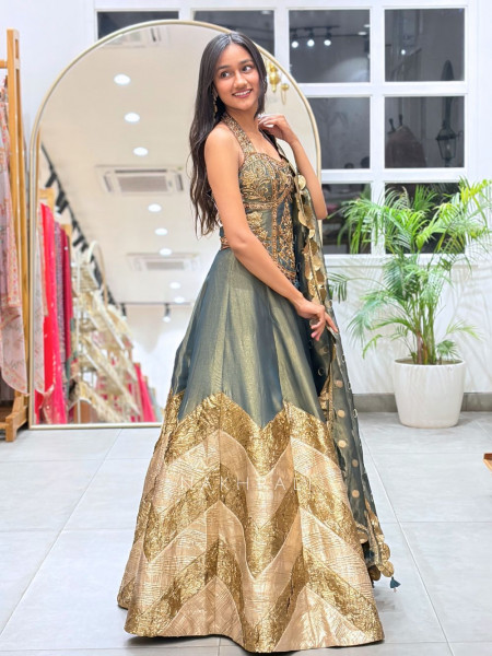 Gota Glamour Green Corset Lehenga