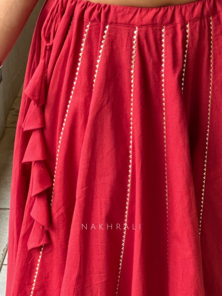 Jalsa Red Cotton Chaniya Choli with Gota Detailing