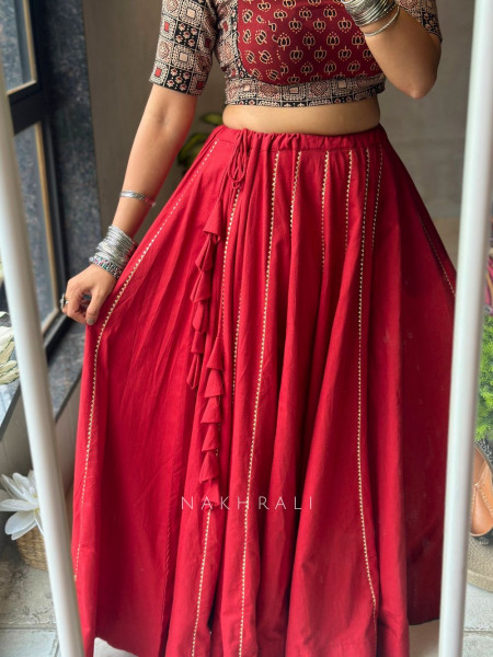 Jalsa Red Cotton Chaniya Choli with Gota Detailing