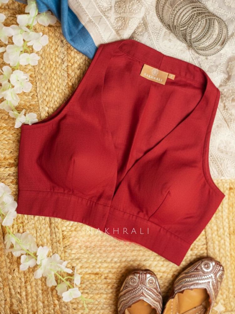 Image of Madame Chic Red Solid Cotton Blouse