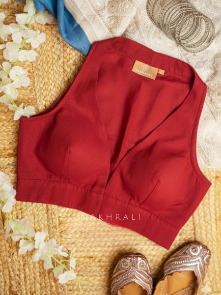 Madame Chic Red Solid Cotton Blouse
