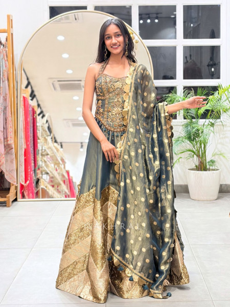 Gota Glamour Green Corset Lehenga