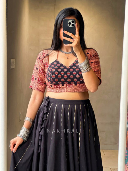 Jalsa Black Cotton Chaniya Choli with Gota Detailing