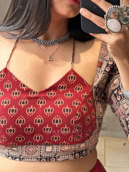 Wabi-Sabi Maroon Cotton Printed Blouse