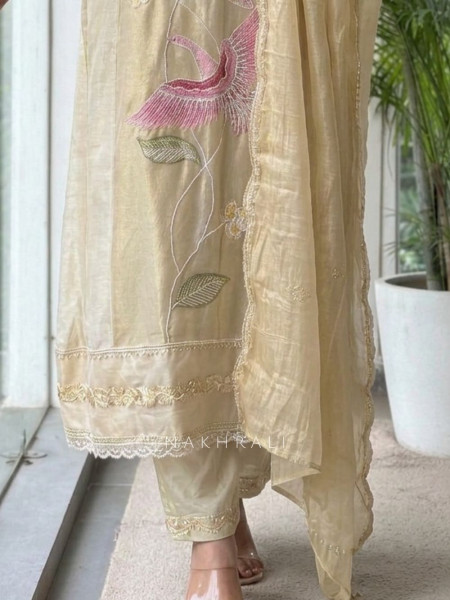 Motiya Beige Chanderi Suit Set