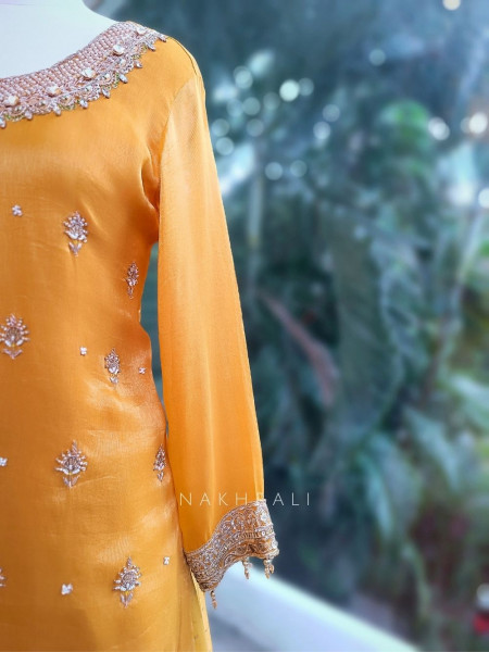 Sunhera Yellow Silk Kurta & Skirt Set with Zari Zardozi Work