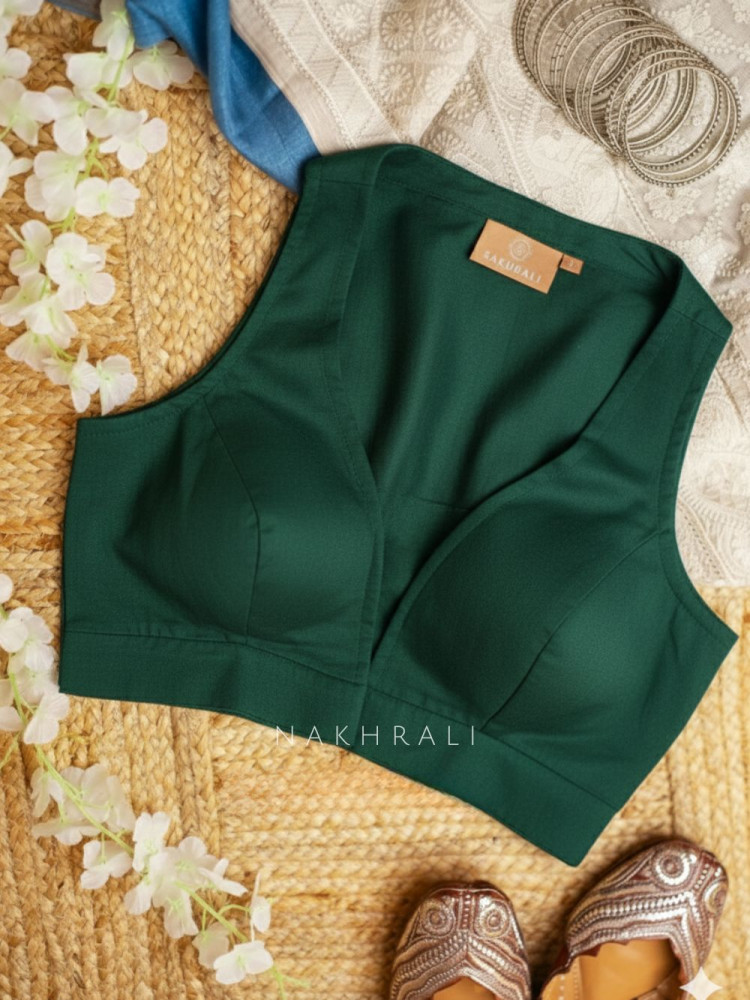 Image of Madame Chic Green Solid Cotton Blouse