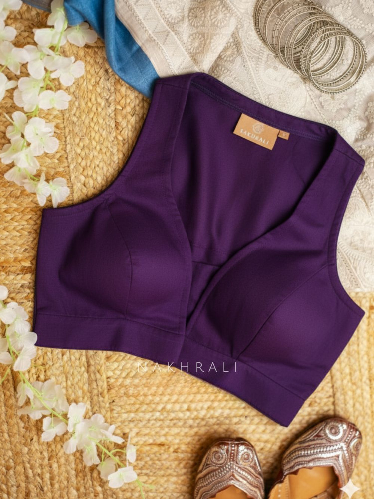 Image of Madame Chic Purple Solid Cotton Blouse