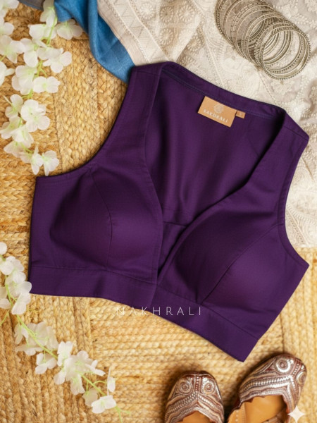 Madame Chic Purple Solid Cotton Blouse