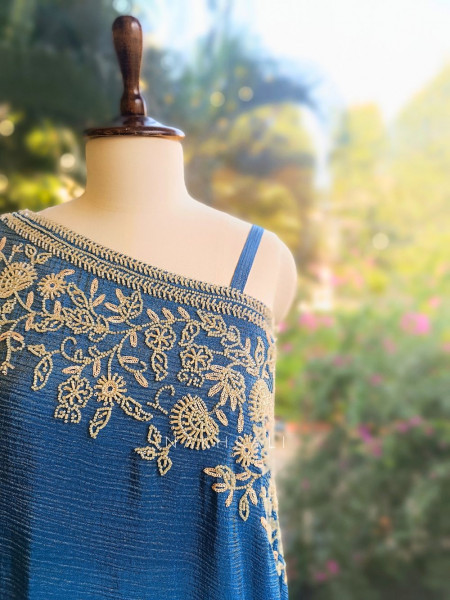 Azure Bloom Cape Top Sharara Set with Cut dana Work