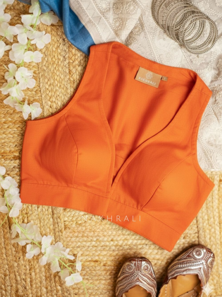 Image of Madame Chic Orange Solid Cotton Blouse