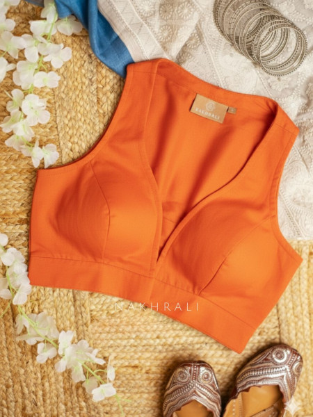 Madame Chic Orange Solid Cotton Blouse