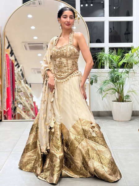 Gota Glamour Off-white Corset Lehenga