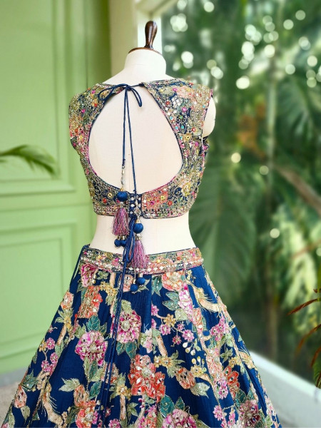 Iravya Navy Floral Lehenga with Printed Dupatta