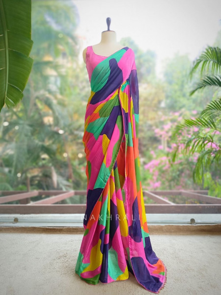 Colorwave Multicolor Printed Saree with Embroidered Jacket Set