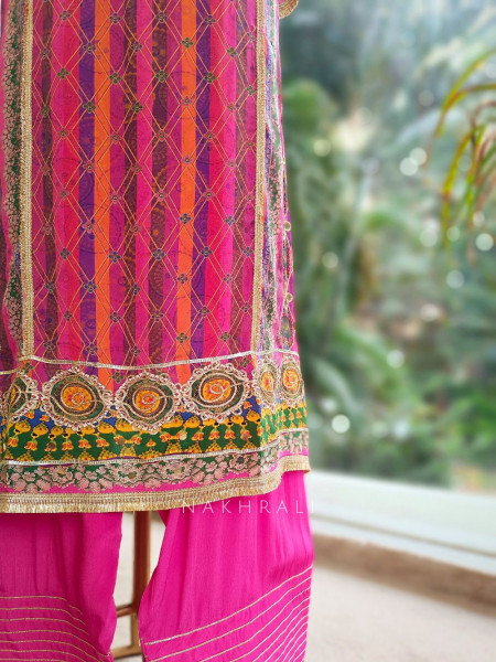 Aabroo Magenta Kurta Palazzo Set with Embroidered Detailing