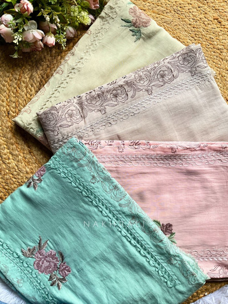 Kavya Firozi Dress Material Set with Floral Embroidery