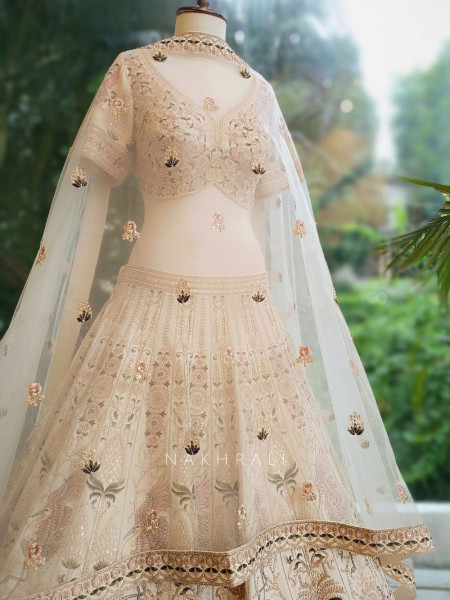 Padmavati Cream Bridal Lehenga with Beads and Embroidery