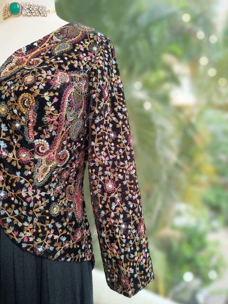Velvette Grace Black Dress with Thread Embroidered Jacket