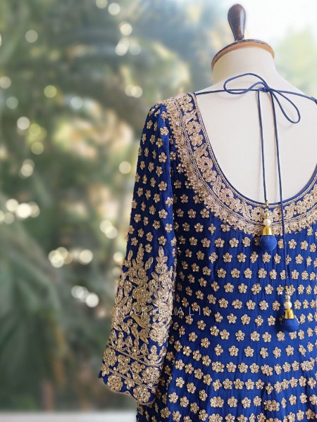 Ruhvika Royal Blue Embroidered Lehenga Set with Mirror and Stone Work