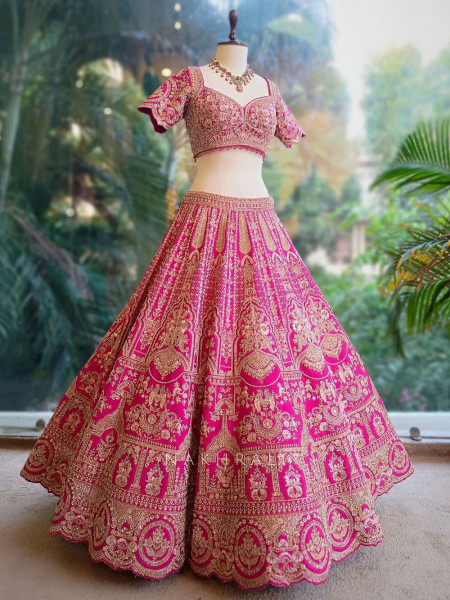 Rudrabha Magenta Bridal Lehenga with Zari & Sequin Work