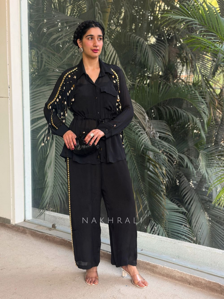 Image of Noira Fringe Black Indo-Western Co-ord Set