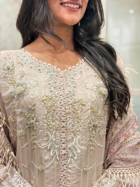 Mehram Bead & Embroidered Three Piece Suit Set