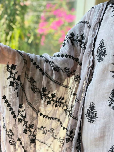 Shwet Shyam Light Pink Suit Set with Black Thread Embroidery