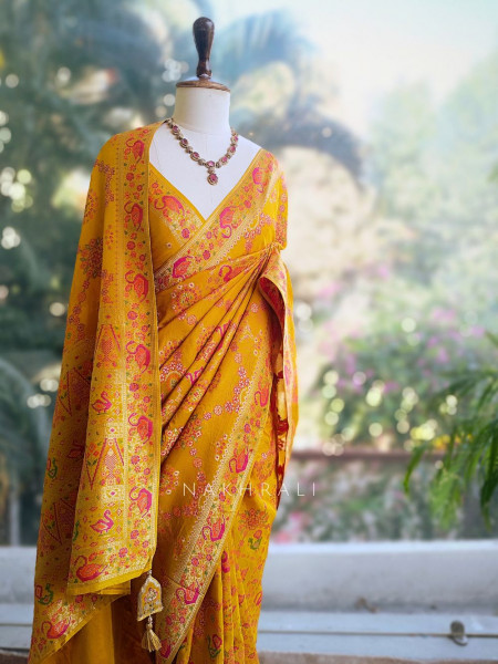 Solvara Yellow Bandhani Saree with Traditional Border