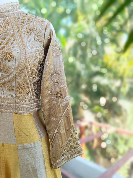 Zareen Golden Sequin & Zari Embroidered Anarkali Suit Set