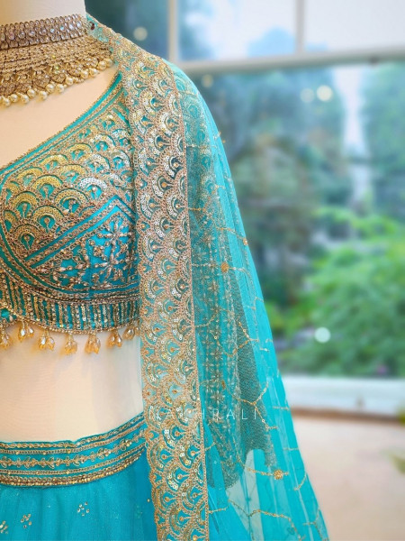 Lustre Enchant Blue Net Lehenga with Heavy Embroidered Blouse