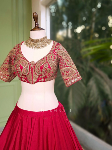 Drisana Red Bridal Lehenga with Heavy Zari & Sequin Work