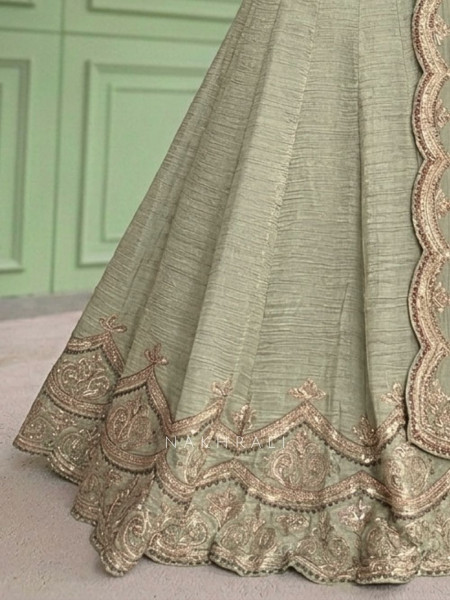 Mehrab-Noor Pista Green Tussar Lehenga