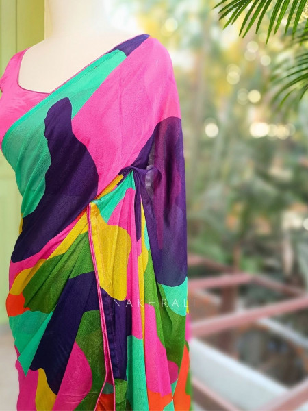 Colorwave Multicolor Printed Saree with Embroidered Jacket Set