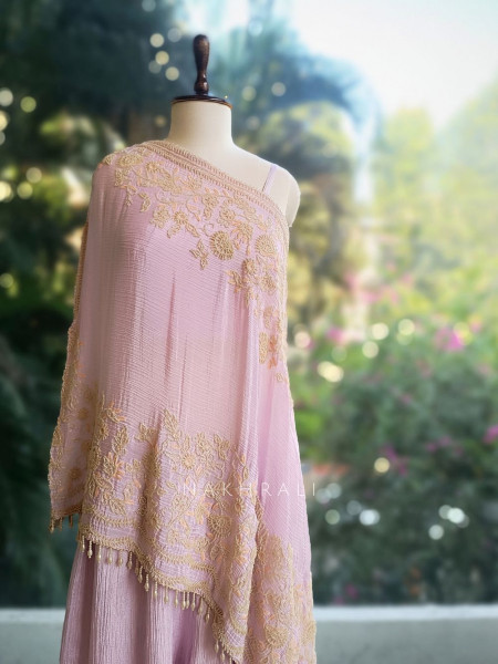 Azure Bloom Cape Pink Onion Top Sharara Set with Cutdana Work