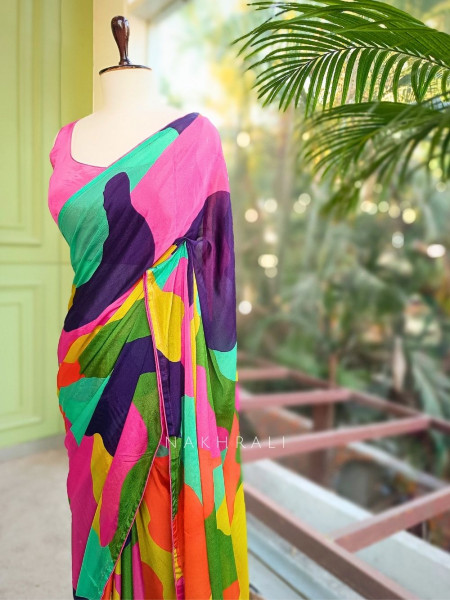Colorwave Multicolor Printed Saree with Embroidered Jacket Set