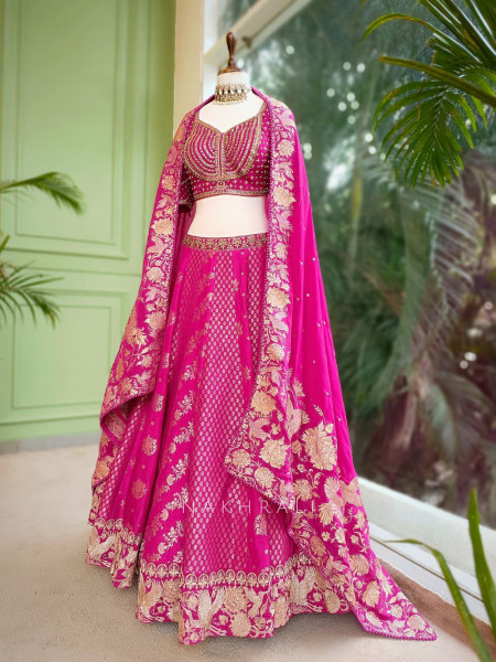 Vyoma Magenta Lehenga with Intricate Zari & Kundan Work