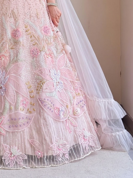 Aveline Pink Lehenga with Sequin & Pearl Detailing