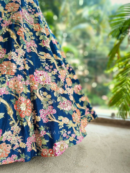 Iravya Navy Floral Lehenga with Printed Dupatta