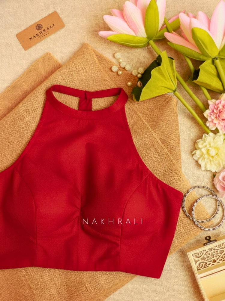 Image of Diva Red Cotton Solid Blouse