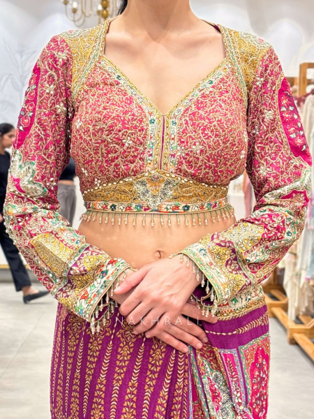 Mahnoor Pink Multicolor Printed Crepe Saree with Zari Sequin Work