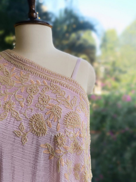 Azure Bloom Cape Pink Onion Top Sharara Set with Cutdana Work