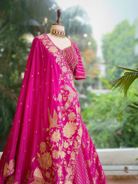 Vyoma Magenta Lehenga with Intricate Zari & Kundan Work