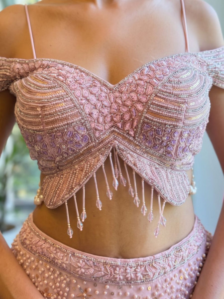 Aveline Pink Lehenga with Sequin & Pearl Detailing