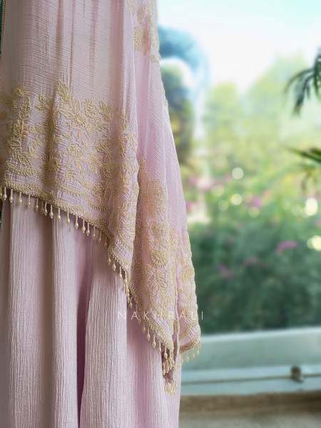 Azure Bloom Cape Pink Onion Top Sharara Set with Cutdana Work